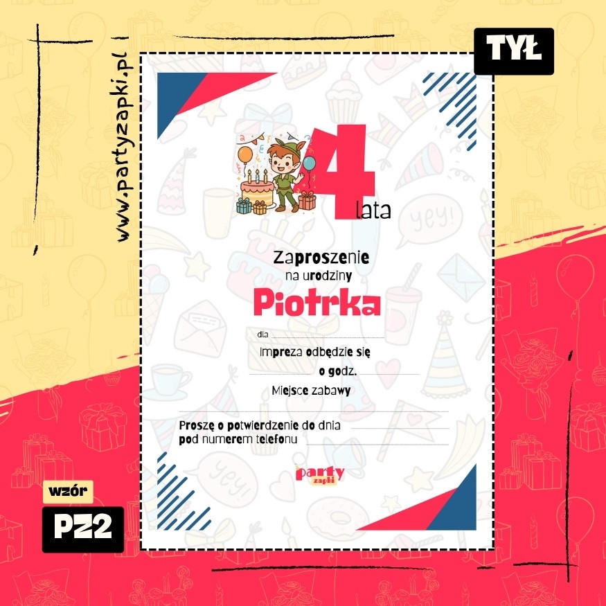 piotrus pan zaproszenie na urodziny 01 pz2 tyl