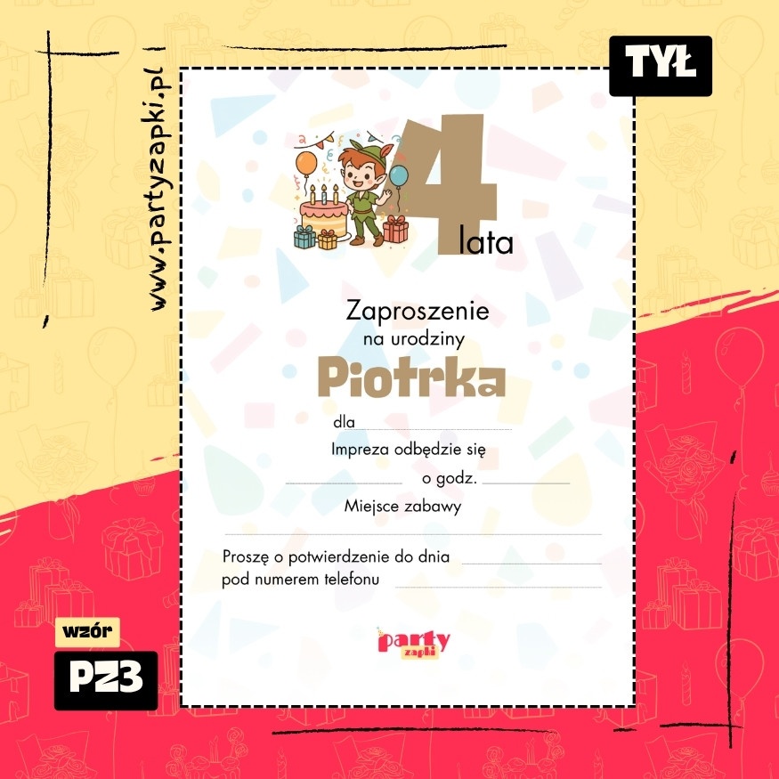 piotrus pan zaproszenie na urodziny 01 pz3 tyl