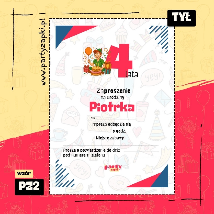 piotrus pan zaproszenie na urodziny 01 pz2 tyl
