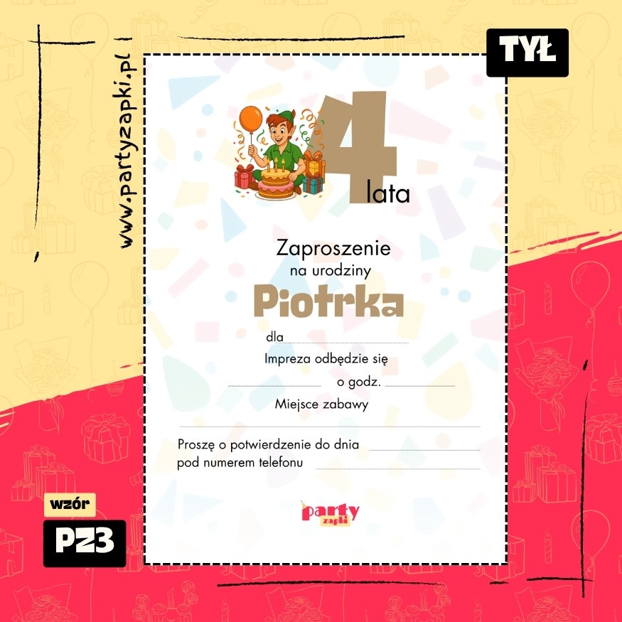 piotrus pan zaproszenie na urodziny 01 pz3 tyl