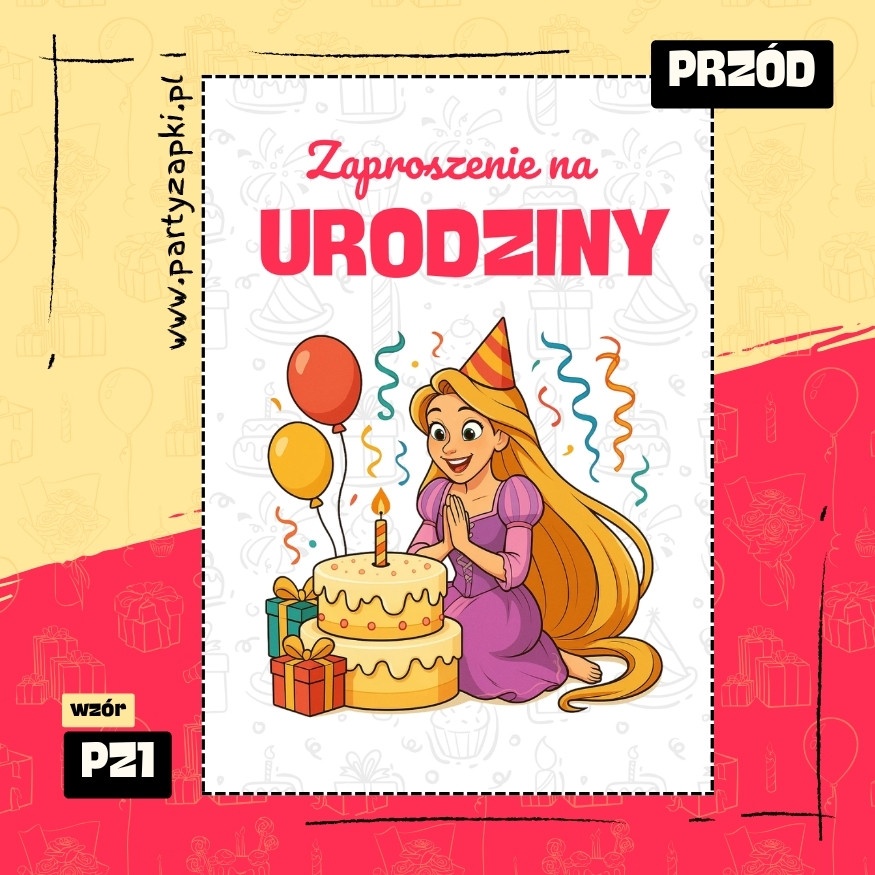 roszpunka zaplatani zaproszenie na urodziny 01 pz1 przod