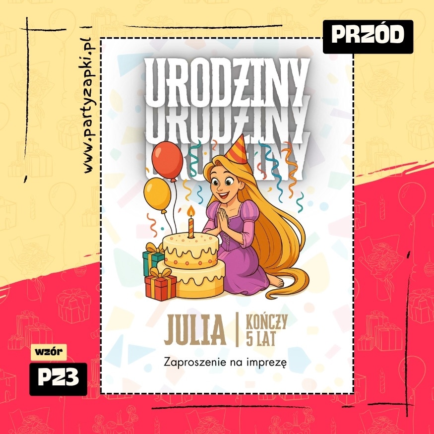 roszpunka zaplatani zaproszenie na urodziny 01 pz3 przod