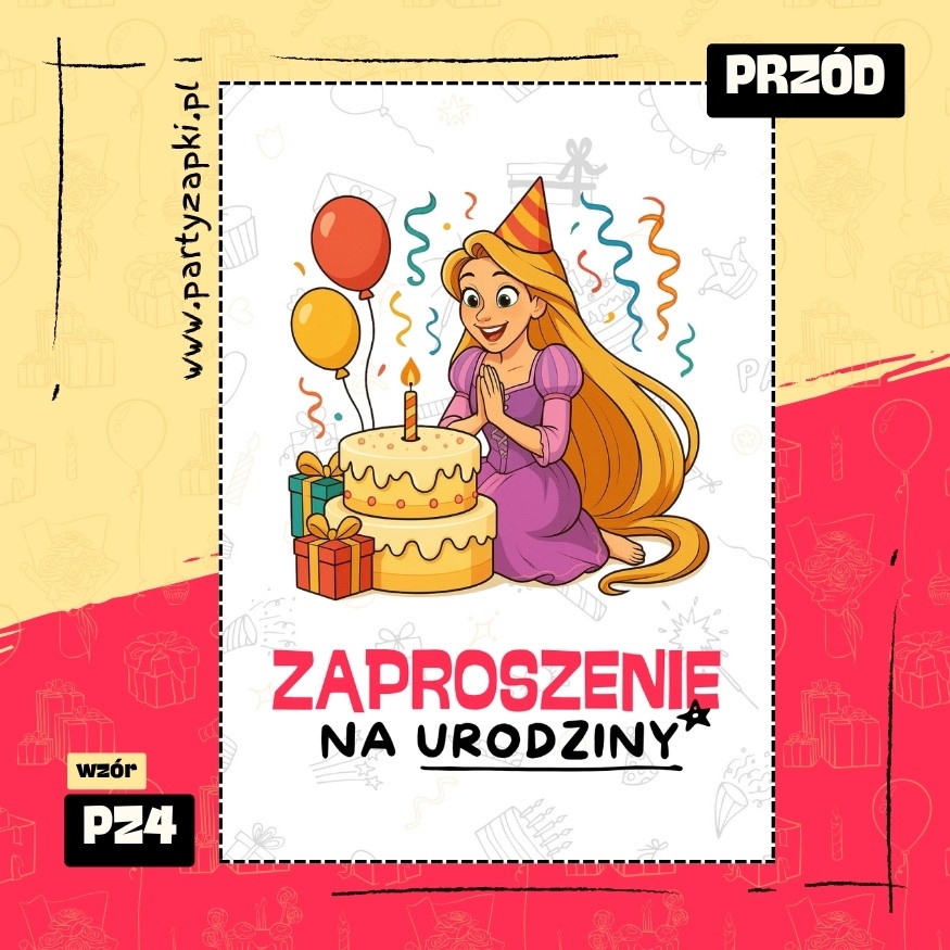 roszpunka zaplatani zaproszenie na urodziny 01 pz4 przod