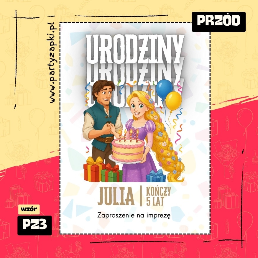 roszpunka zaplatani zaproszenie na urodziny 01 pz3 przod