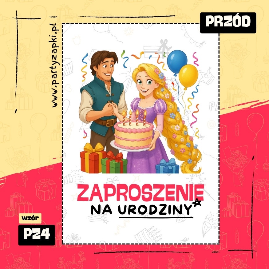 roszpunka zaplatani zaproszenie na urodziny 01 pz4 przod