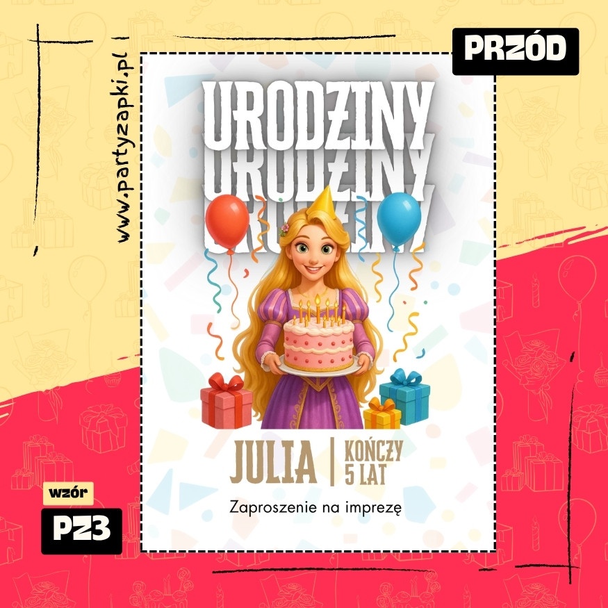 roszpunka zaplatani zaproszenie na urodziny 01 pz3 przod