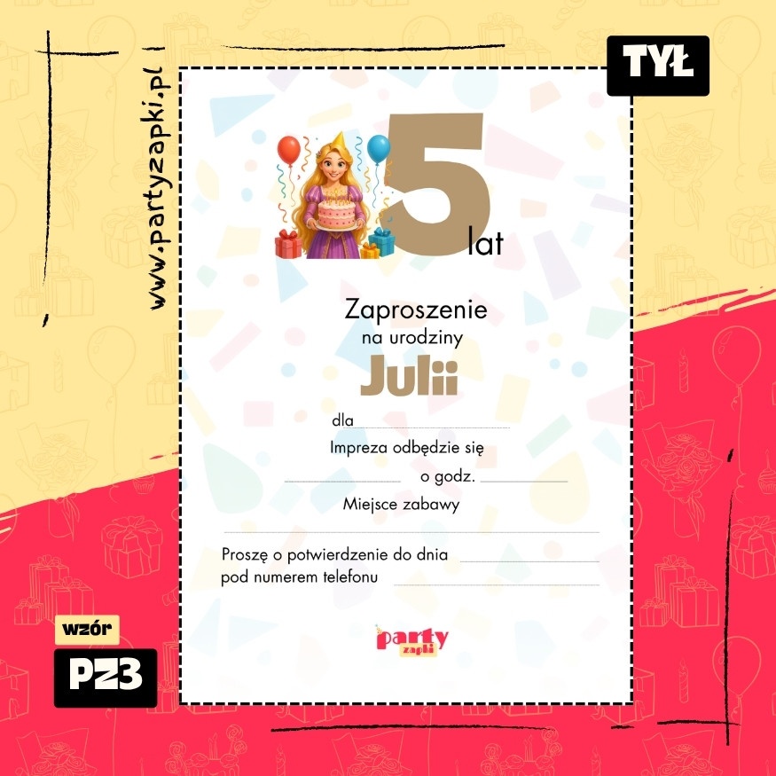 roszpunka zaplatani zaproszenie na urodziny 01 pz3 tyl