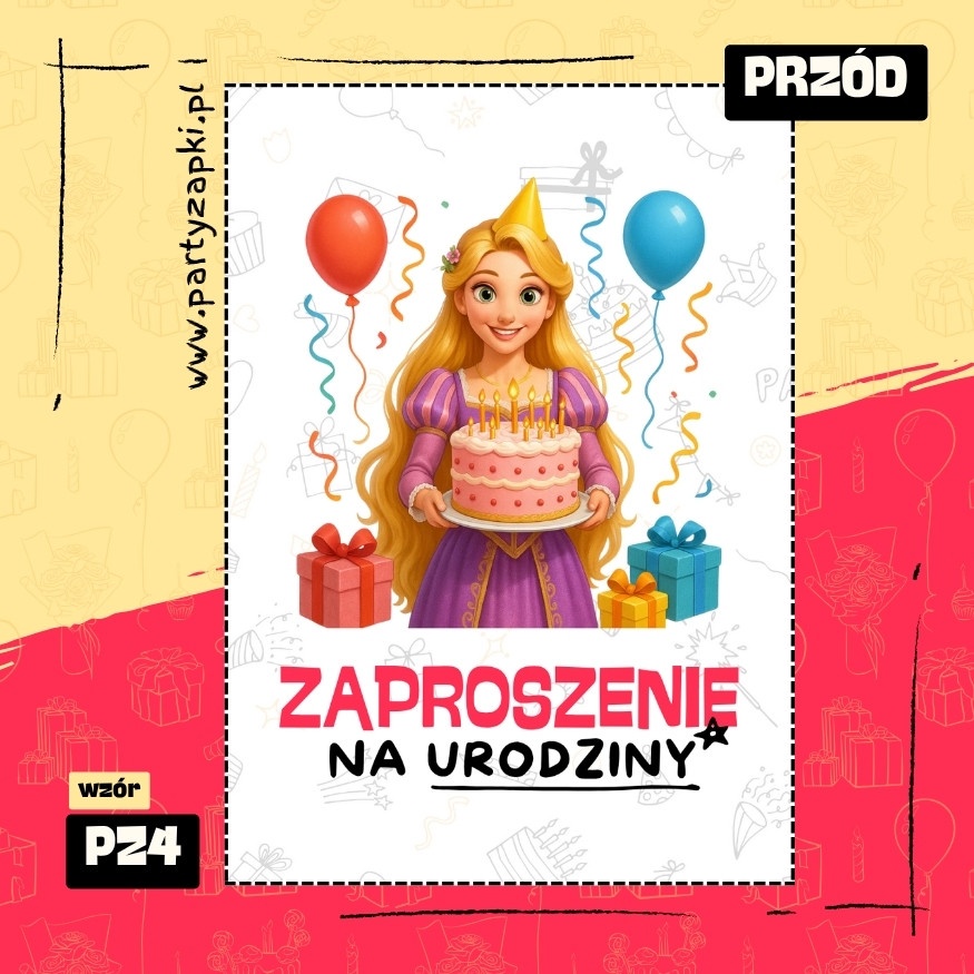 roszpunka zaplatani zaproszenie na urodziny 01 pz4 przod
