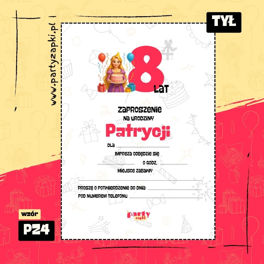 roszpunka zaplatani zaproszenie na urodziny 01 pz4 tyl