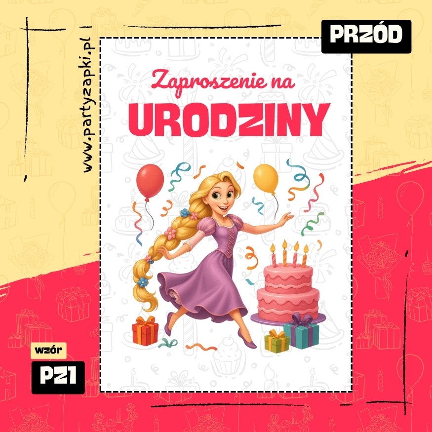 roszpunka zaplatani zaproszenie na urodziny 01 pz1 przod