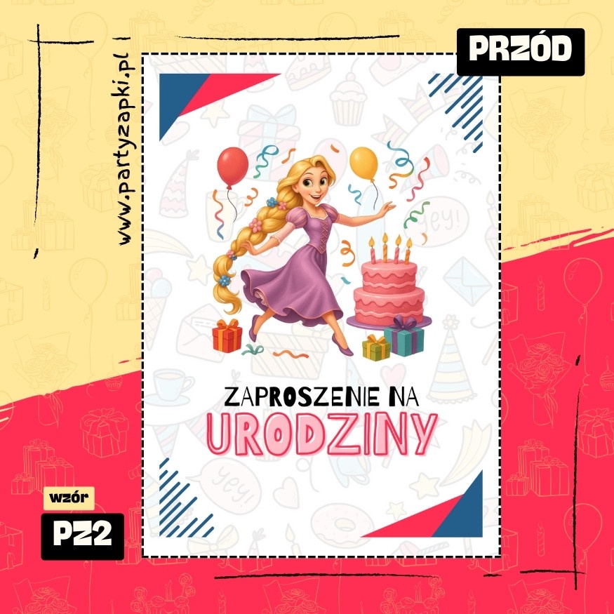roszpunka zaplatani zaproszenie na urodziny 01 pz2 przod