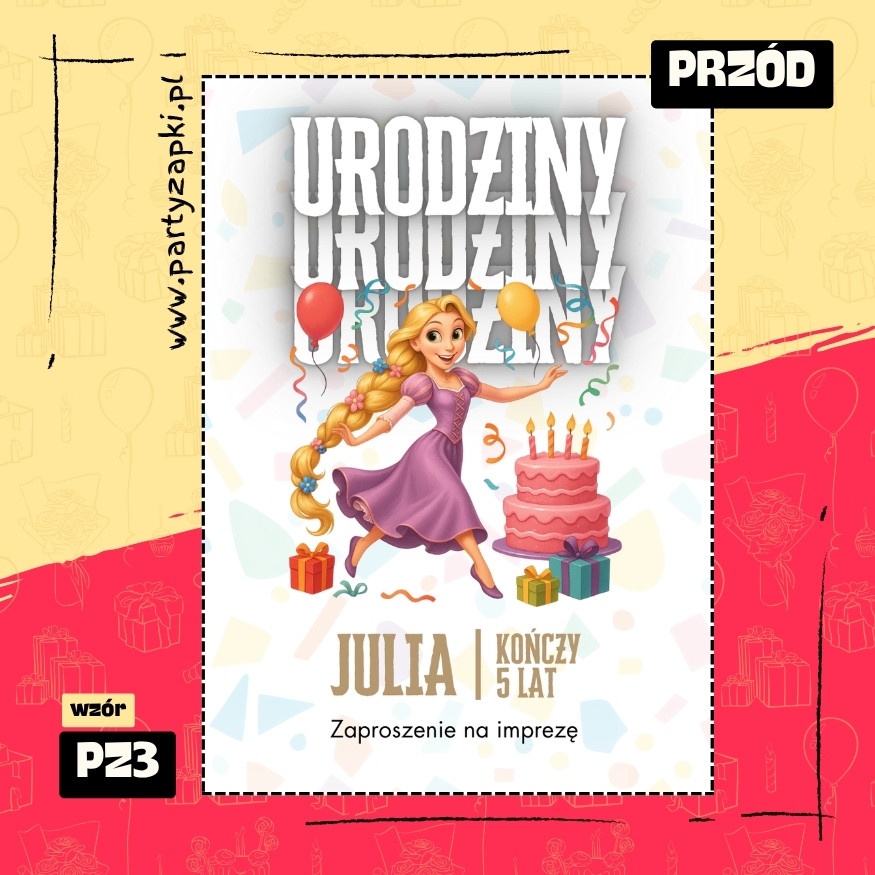 roszpunka zaplatani zaproszenie na urodziny 01 pz3 przod