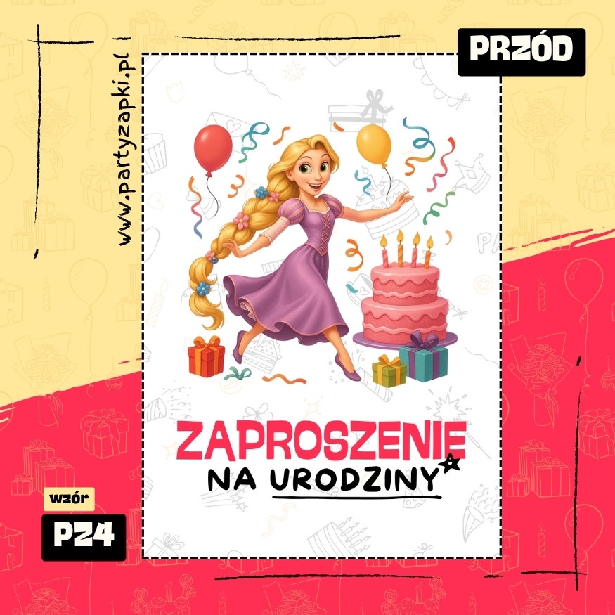 roszpunka zaplatani zaproszenie na urodziny 01 pz4 przod