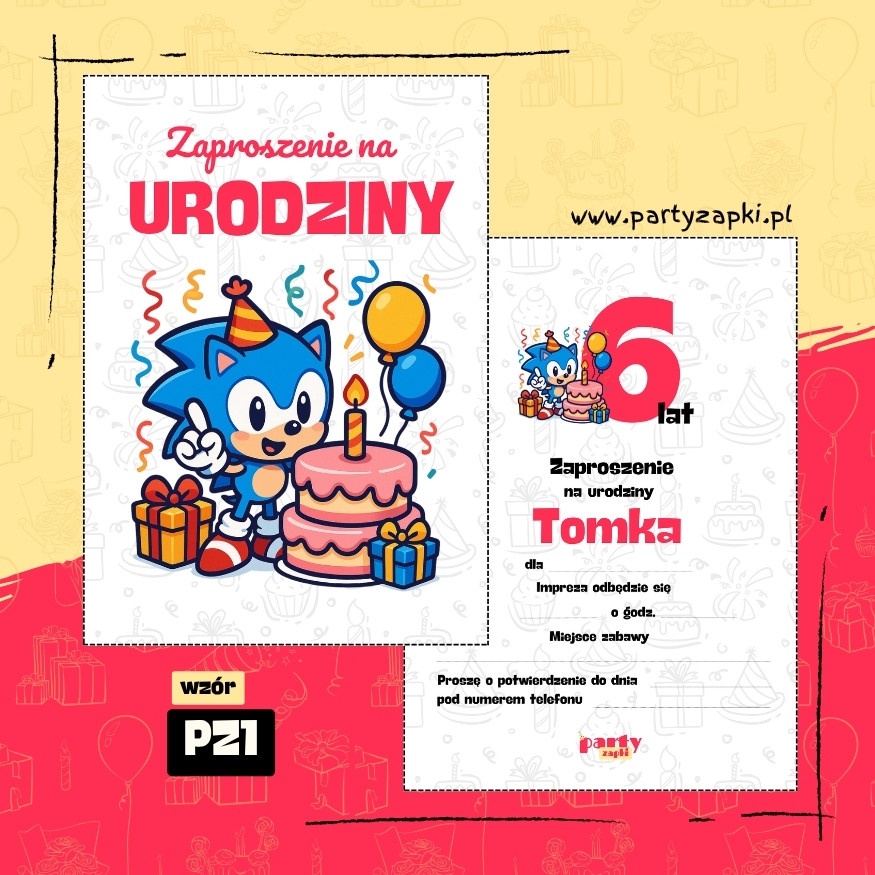 sonic the hedgehog zaproszenie na urodziny 01 pz1
