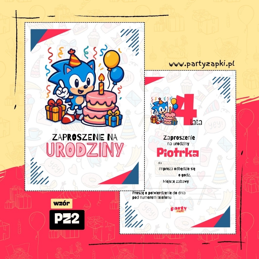 sonic the hedgehog zaproszenie na urodziny 01 pz2