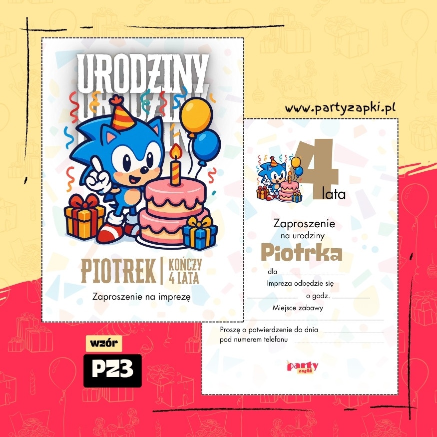 sonic the hedgehog zaproszenie na urodziny 01 pz3