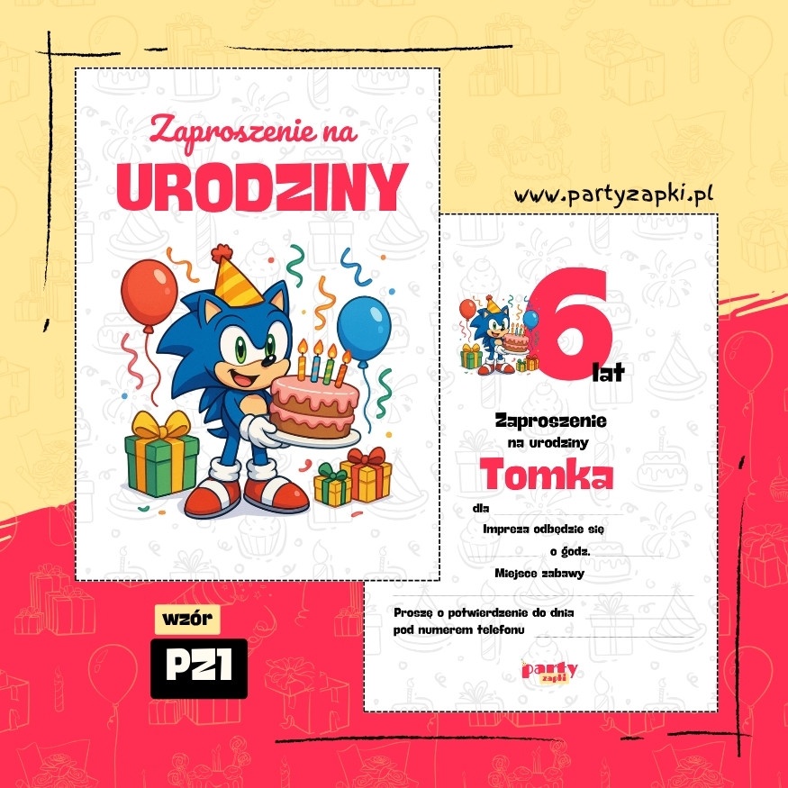 sonic the hedgehog zaproszenie na urodziny 06 pz1