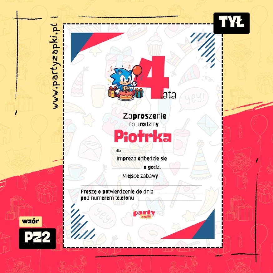 sonic zaproszenie na urodziny 01 pz2 tyl