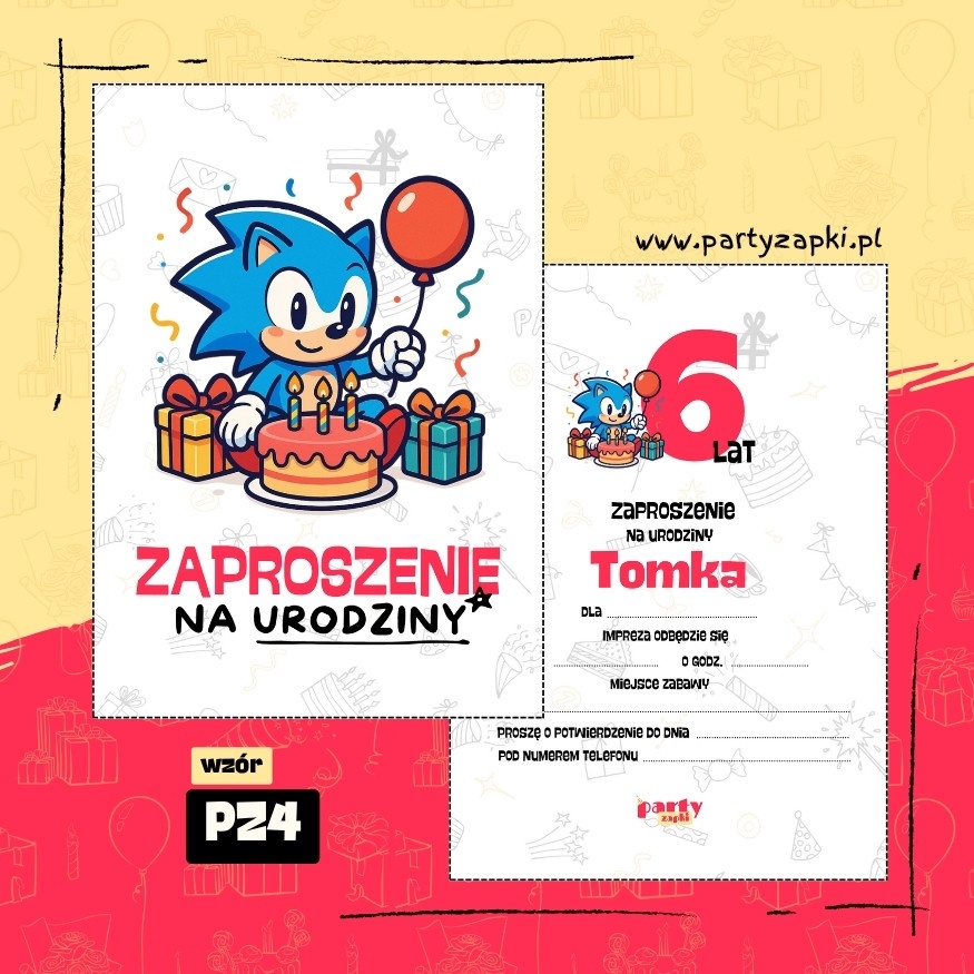sonic the hedgehog zaproszenie na urodziny 07 pz4