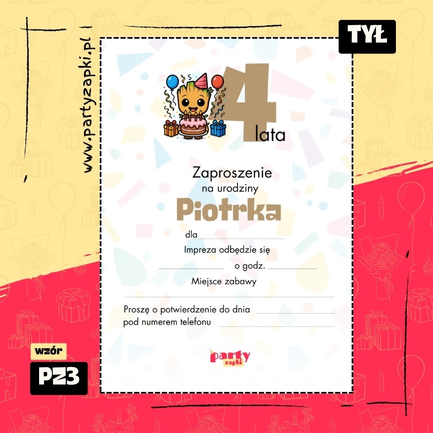 groot straznicy galaktyki zaproszenie na urodziny 01 pz3 tyl