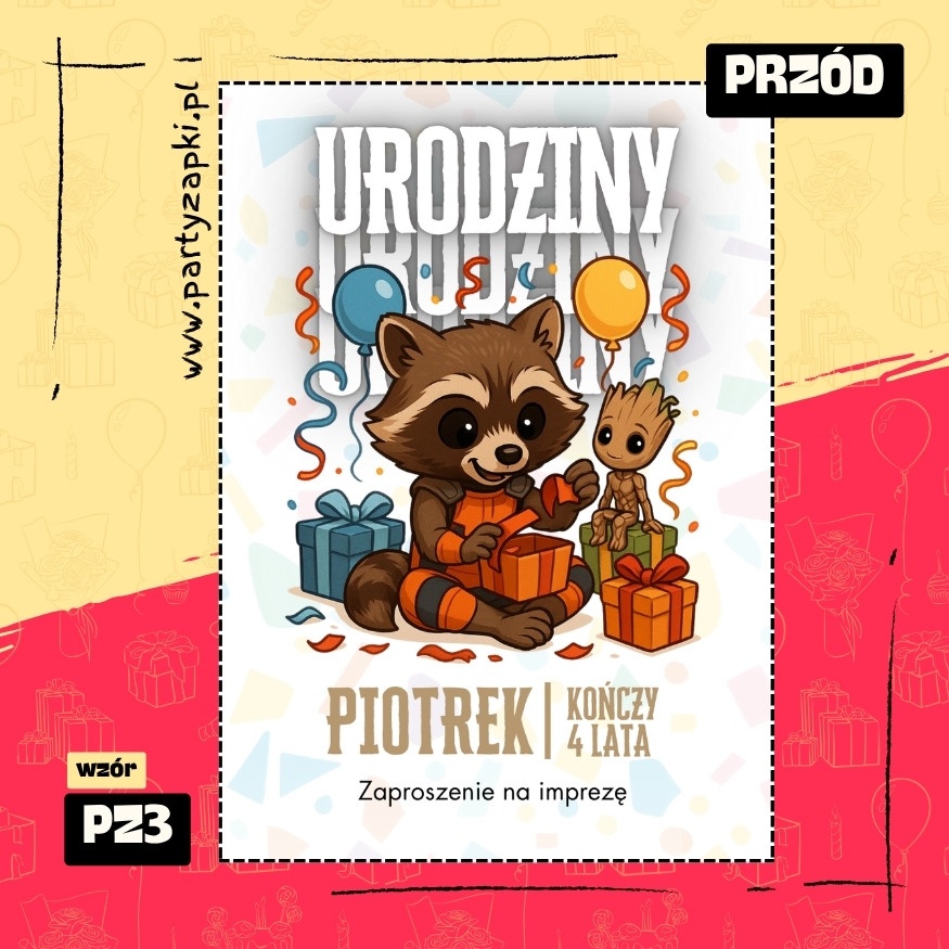 groot straznicy galaktyki zaproszenie na urodziny 01 pz3 przod