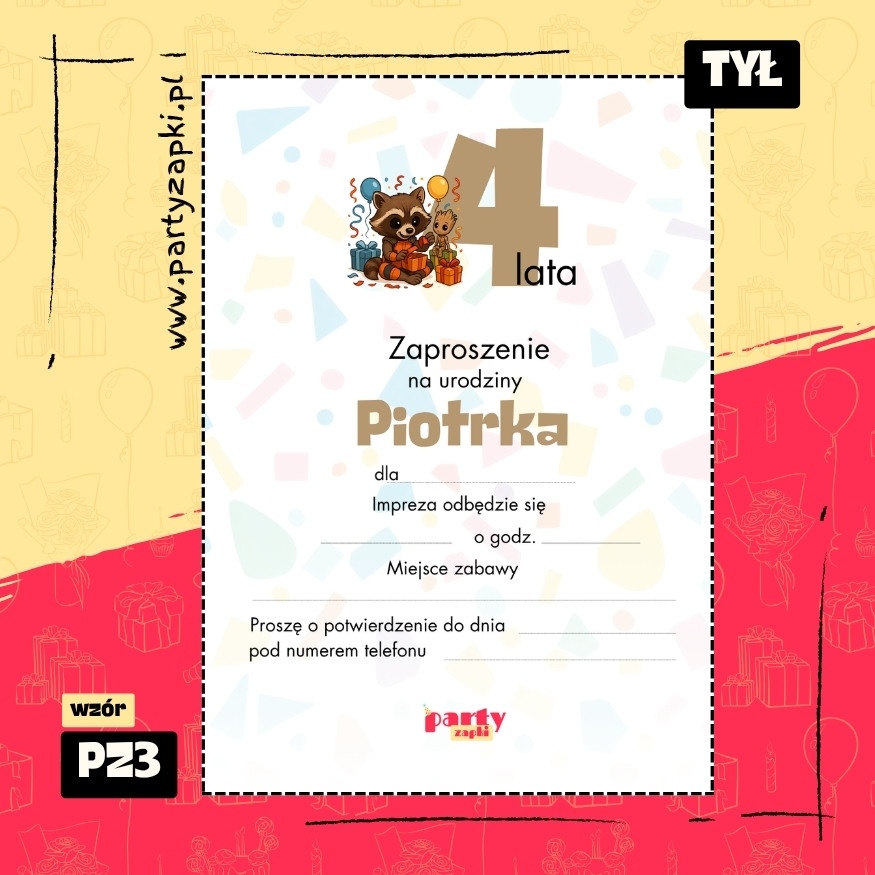groot straznicy galaktyki zaproszenie na urodziny 01 pz3 tyl