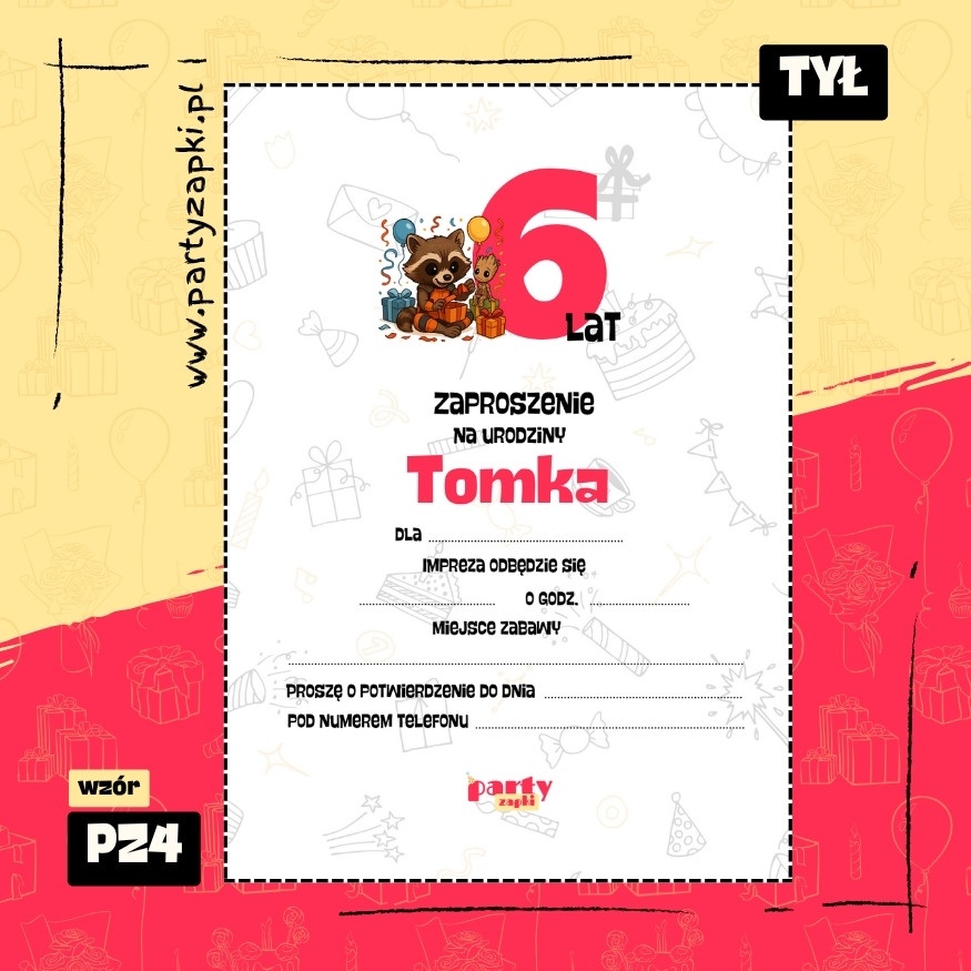 groot straznicy galaktyki zaproszenie na urodziny 01 pz4 tyl