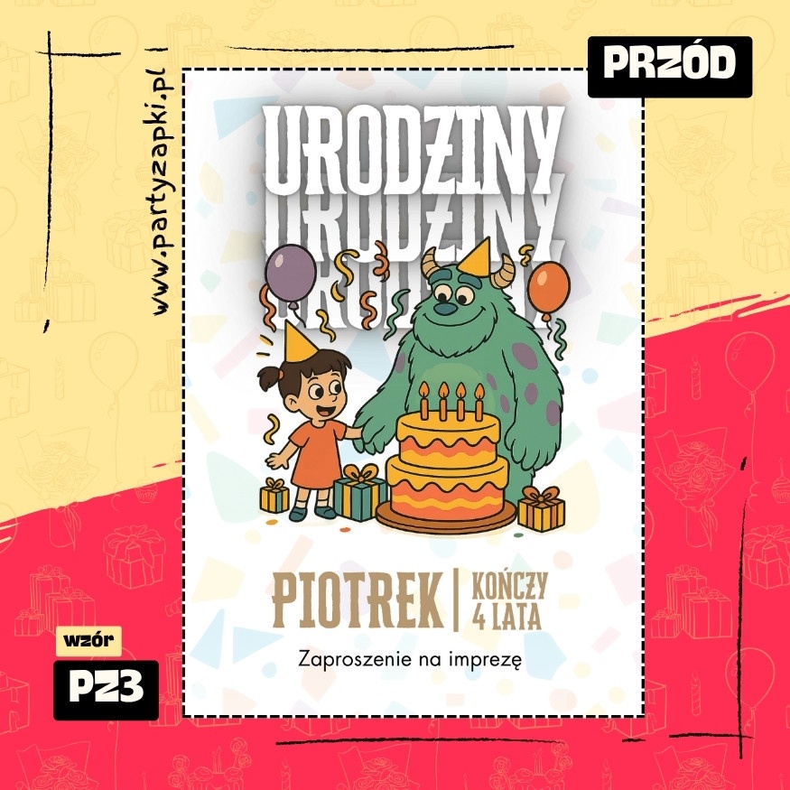 sulley potwory i spolka zaproszenie na urodziny 01 pz3 przod
