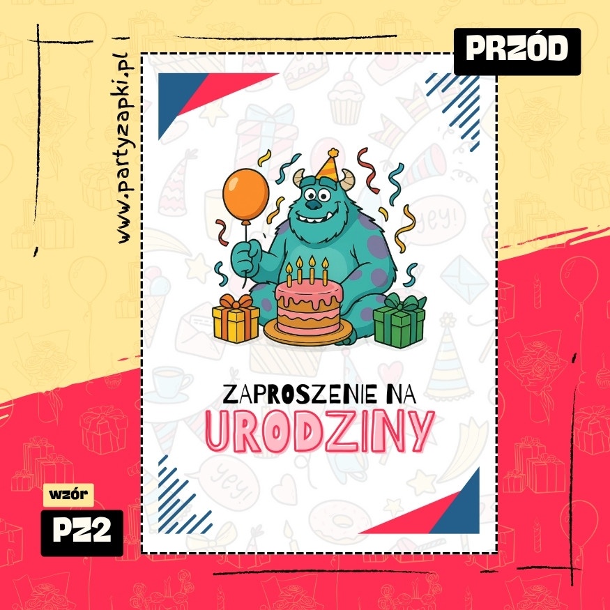 sulley potwory i spolka zaproszenie na urodziny 01 pz2 przod
