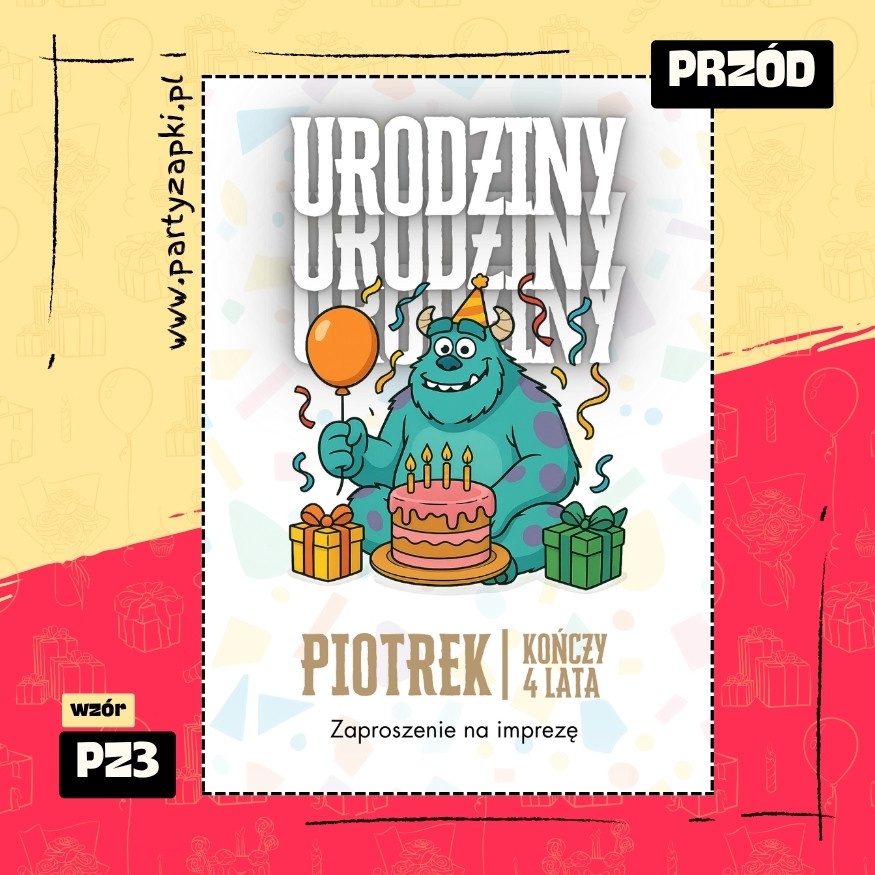 sulley potwory i spolka zaproszenie na urodziny 01 pz3 przod