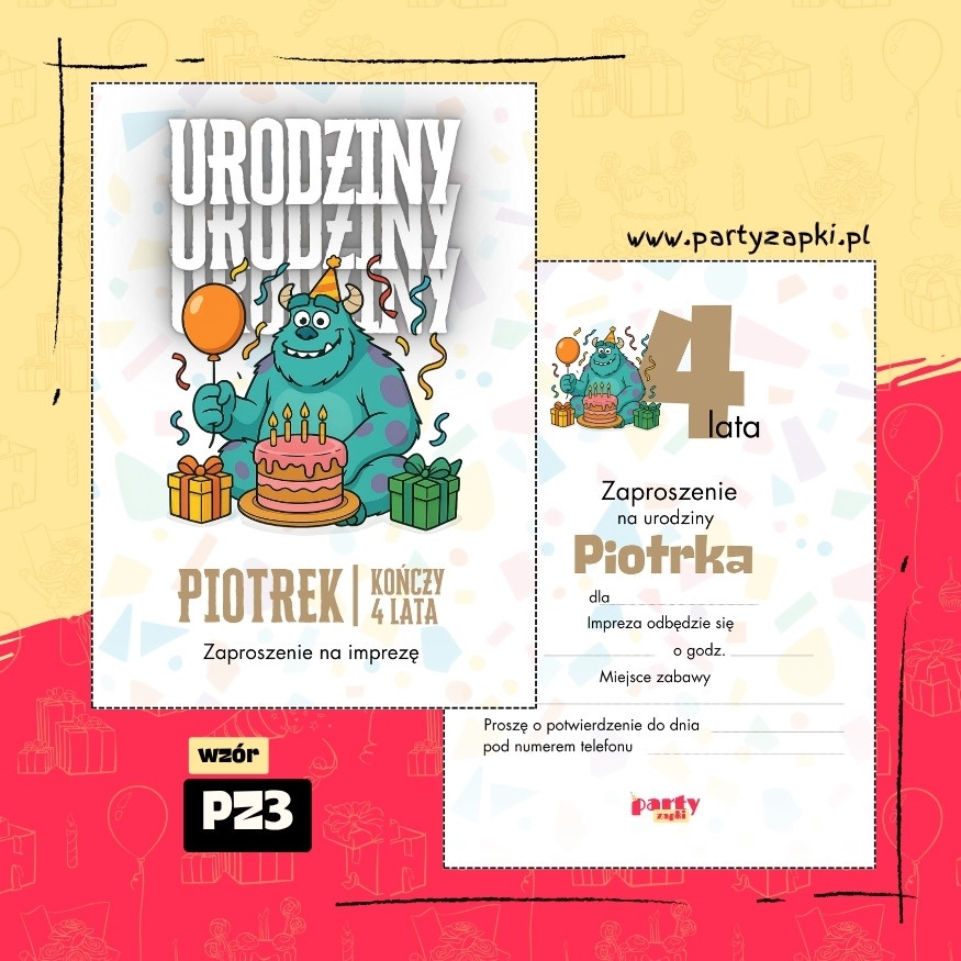 sulley potwory i spolka zaproszenie na urodziny 04 pz3