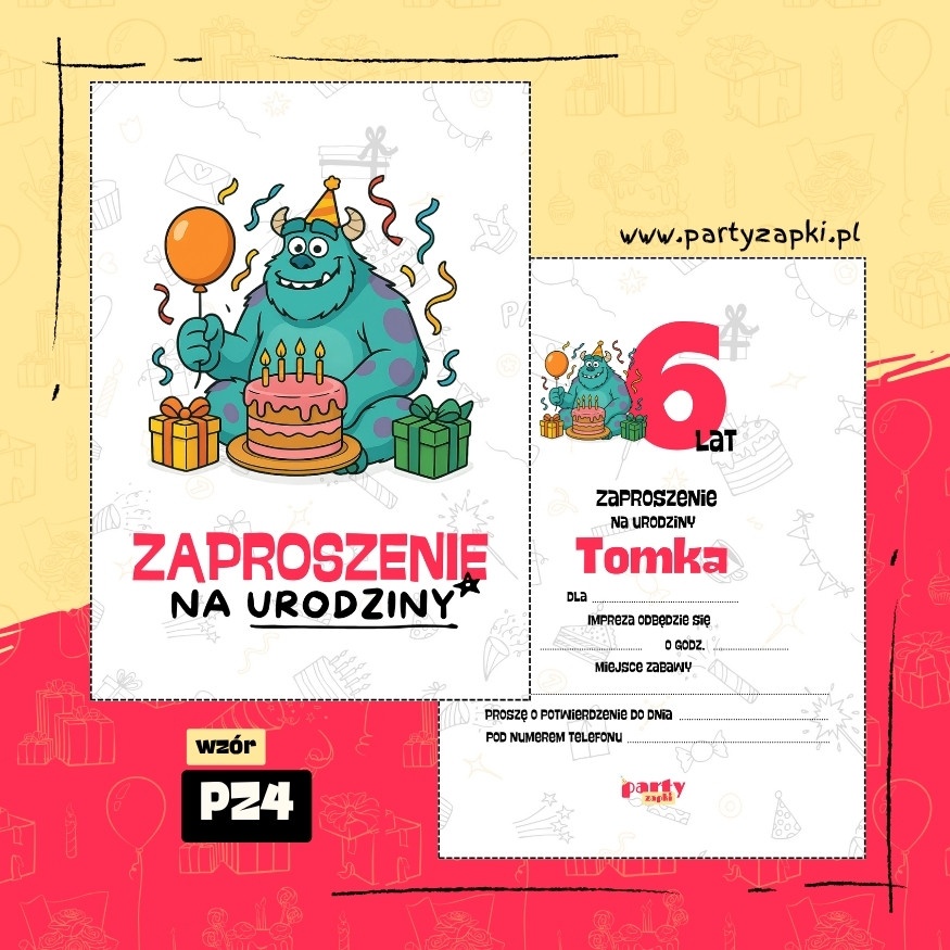 sulley potwory i spolka zaproszenie na urodziny 04 pz4