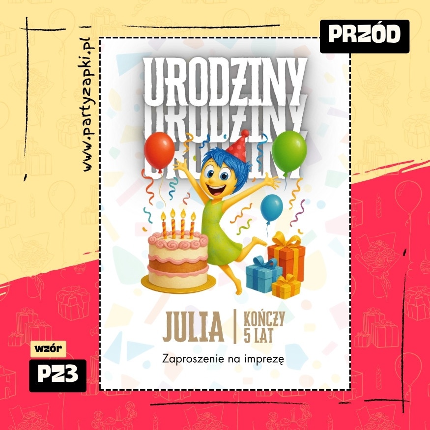 radosc w glowie sie nie miesci zaproszenie na urodziny 01 pz3 przod