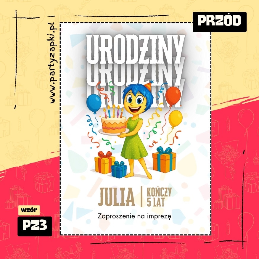 radosc w glowie sie nie miesci zaproszenie na urodziny 01 pz3 przod
