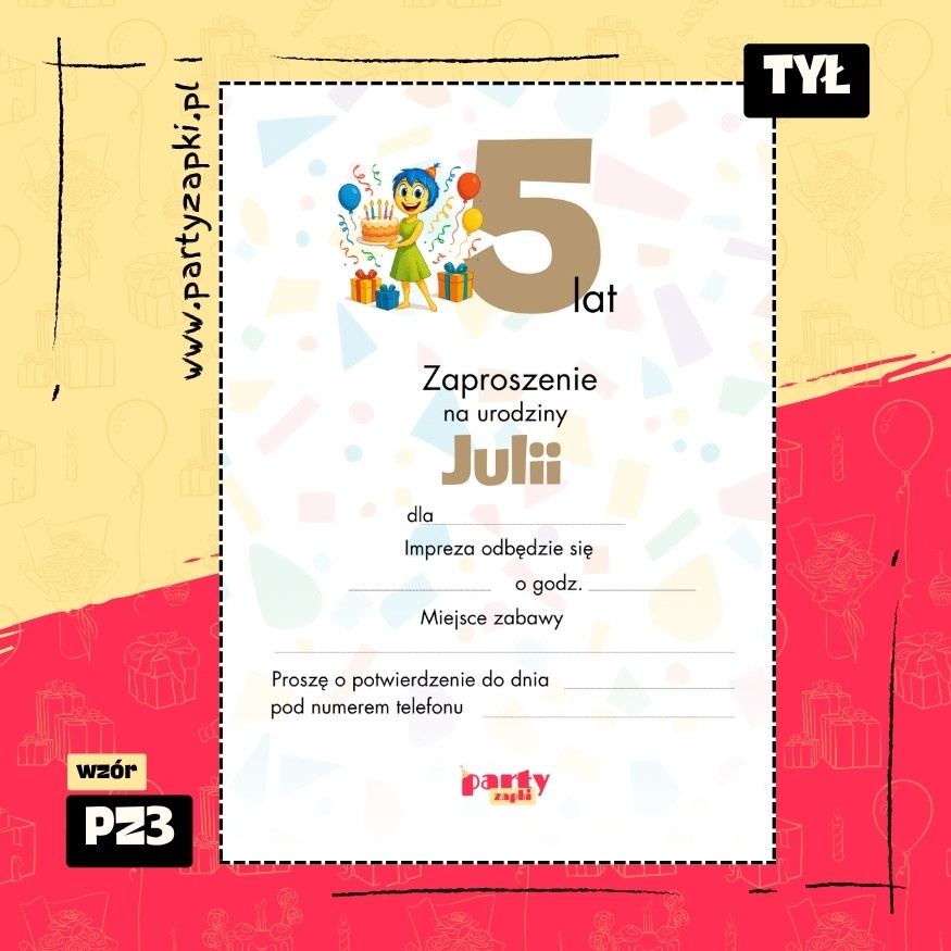 radosc w glowie sie nie miesci zaproszenie na urodziny 01 pz3 tyl