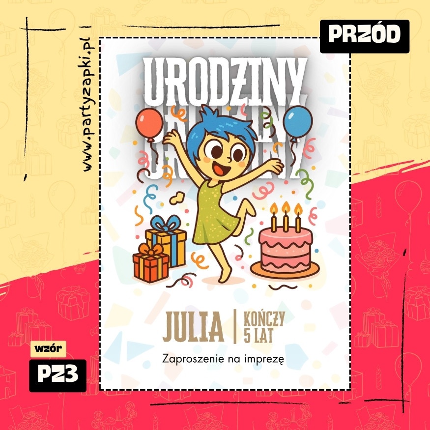 radosc w glowie sie nie miesci zaproszenie na urodziny 01 pz3 przod