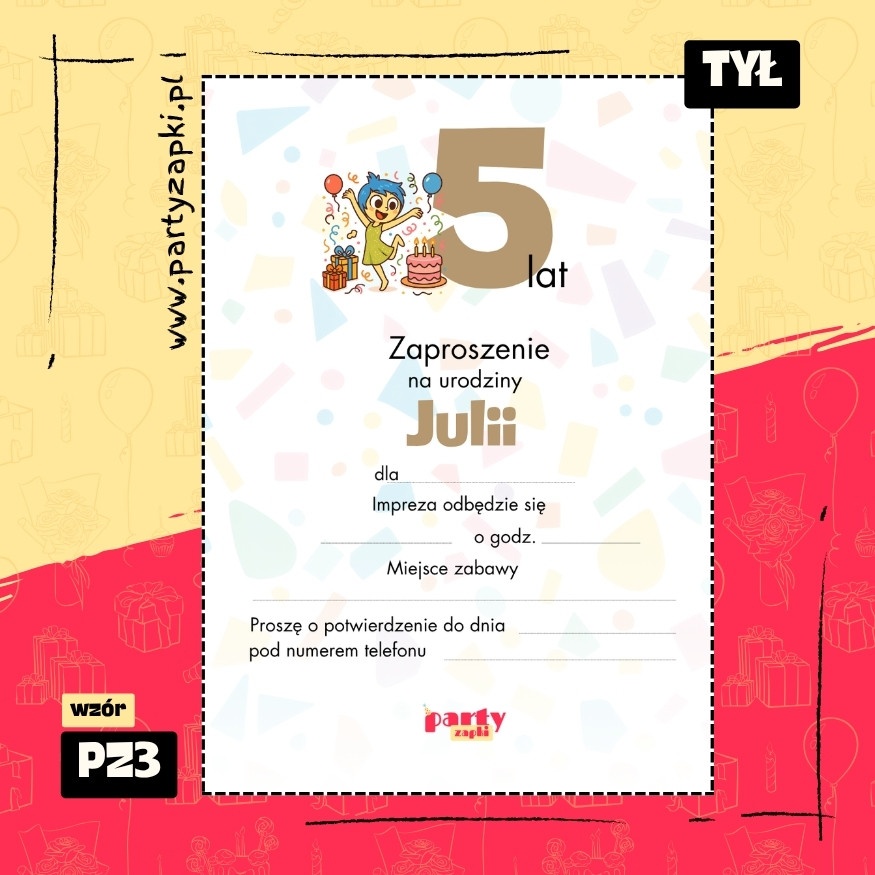 radosc w glowie sie nie miesci zaproszenie na urodziny 01 pz3 tyl