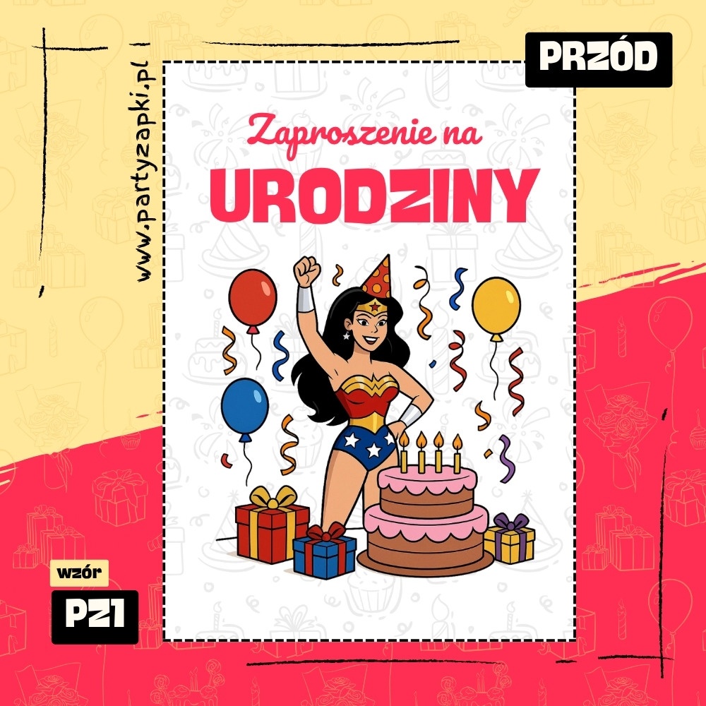 wonder woman zaproszenie na urodziny 01 pz1 przod