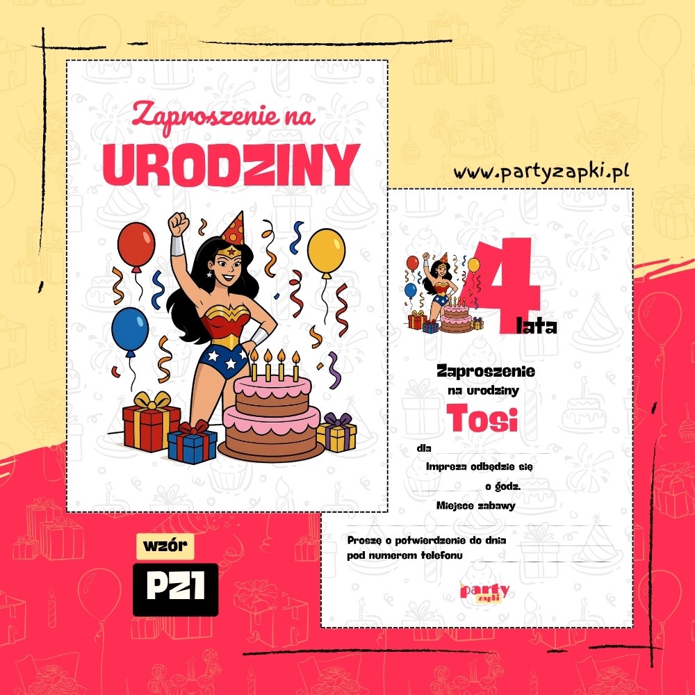 wonder woman zaproszenie na urodziny 01 pz1