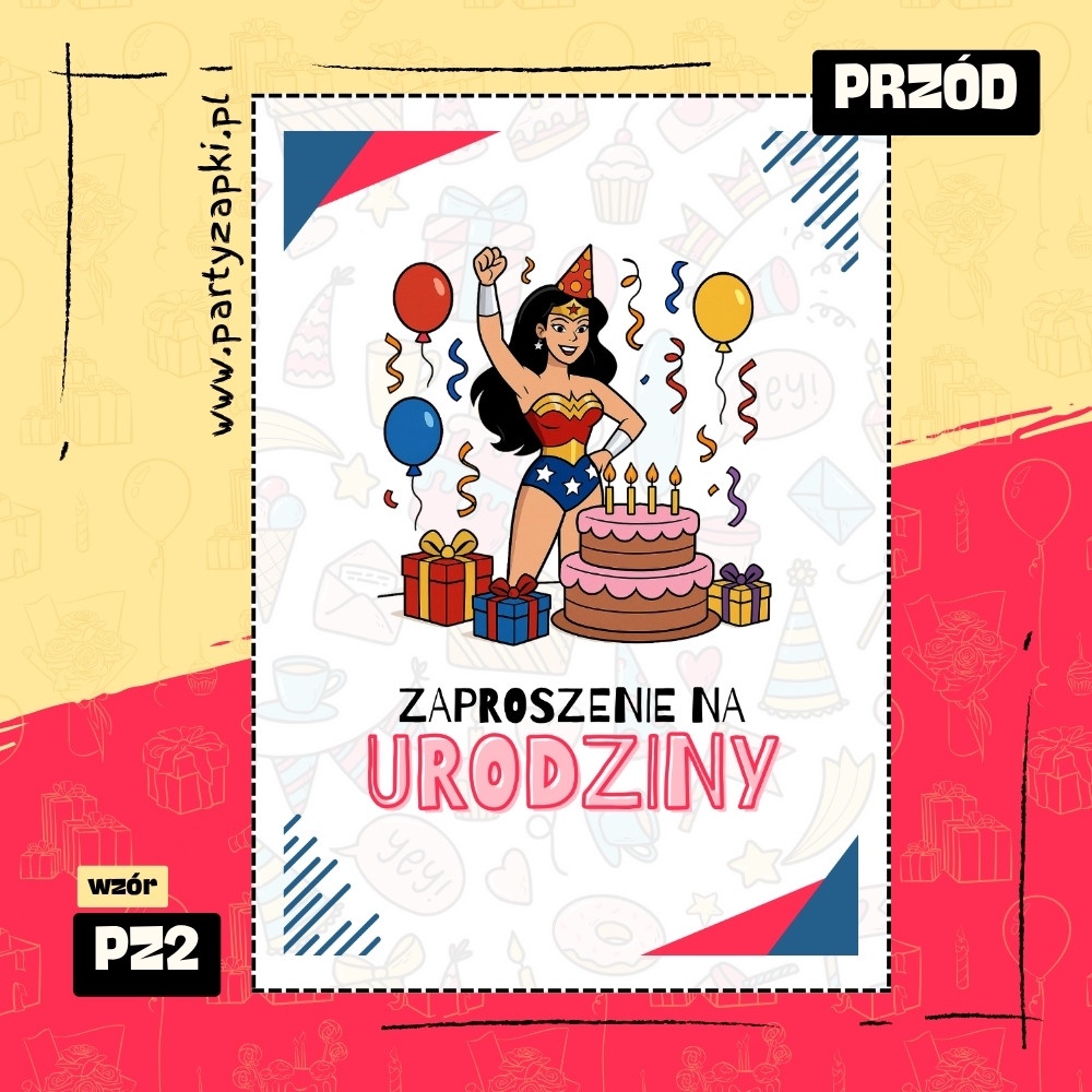 wonder woman zaproszenie na urodziny 01 pz2 przod