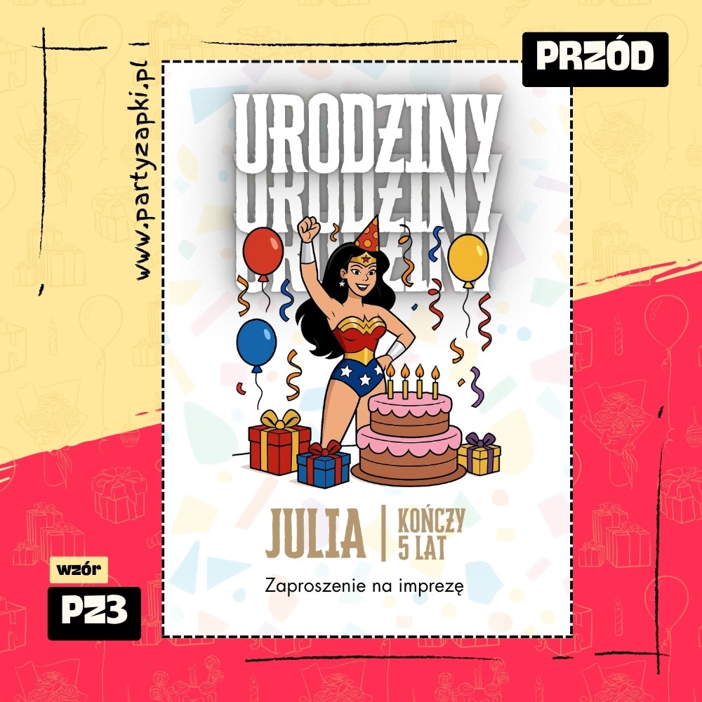 wonder woman zaproszenie na urodziny 01 pz3 przod