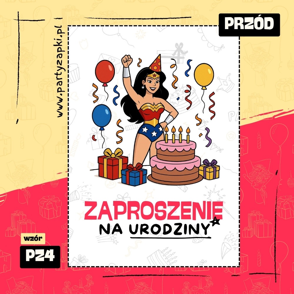 wonder woman zaproszenie na urodziny 01 pz4 przod
