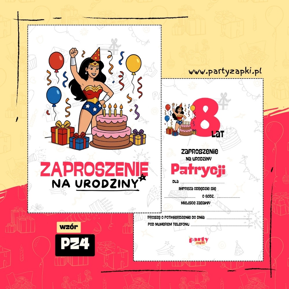 wonder woman zaproszenie na urodziny 01 pz4