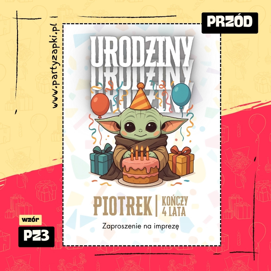 yoda gwiezdne wojny zaproszenie na urodziny 01 pz3 przod