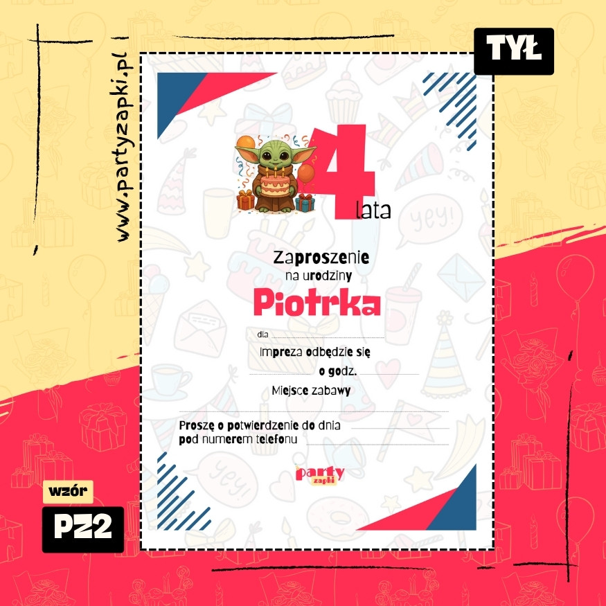 yoda gwiezdne wojny zaproszenie na urodziny 02 pz2 tyl