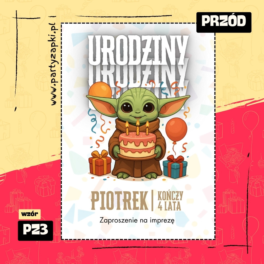yoda gwiezdne wojny zaproszenie na urodziny 02 pz3 przod
