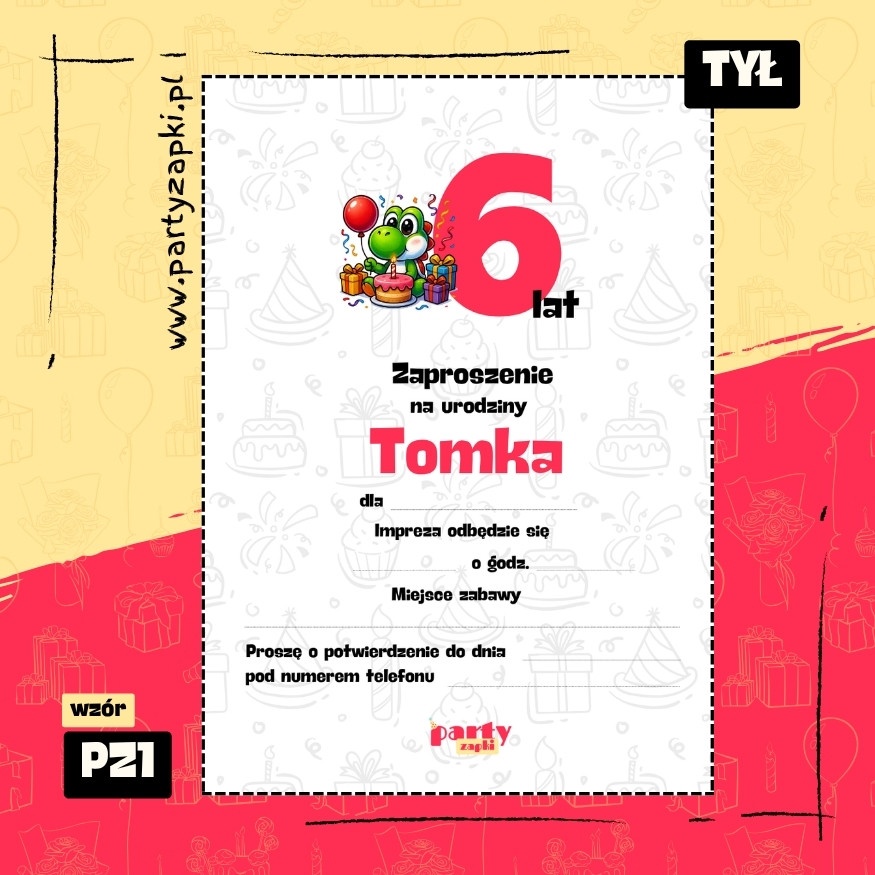 yoshi zaproszenie na urodziny 02 pz1 tyl