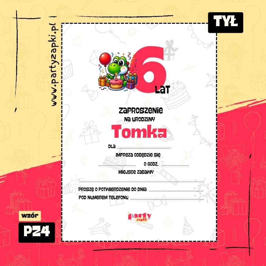yoshi zaproszenie na urodziny 02 pz4 tyl