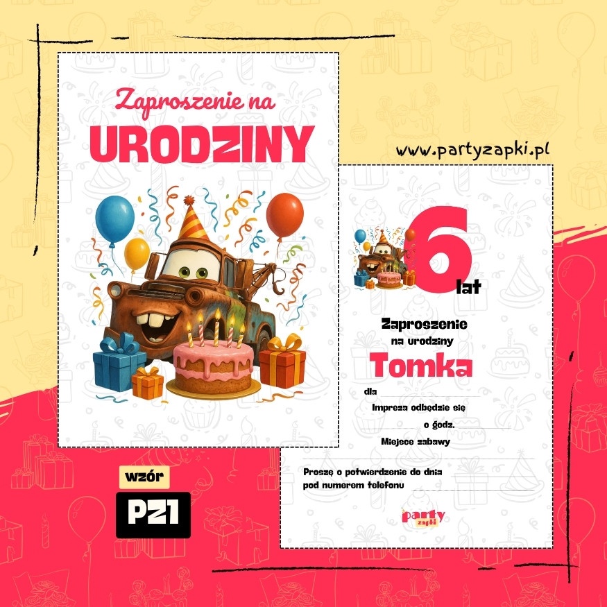 zlomek auta zaproszenie na urodziny 01 pz1