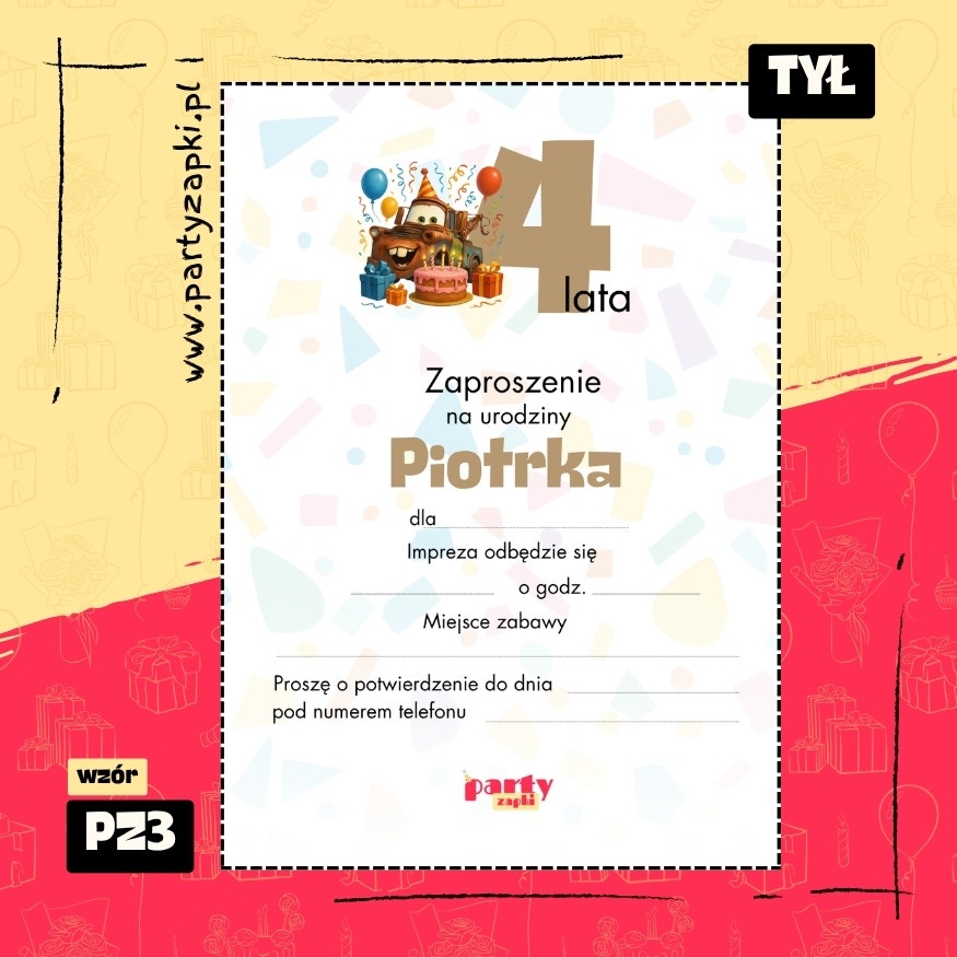 zlomek auta zaproszenie na urodziny 01 pz3 tyl
